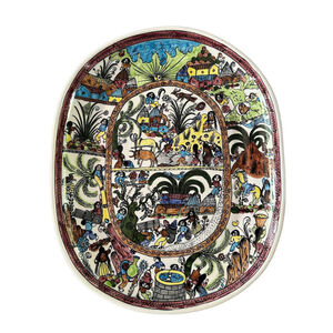 Large Guerrero Mexican Pottery Oval Platter Signed by Artist Jesus Roman Diego